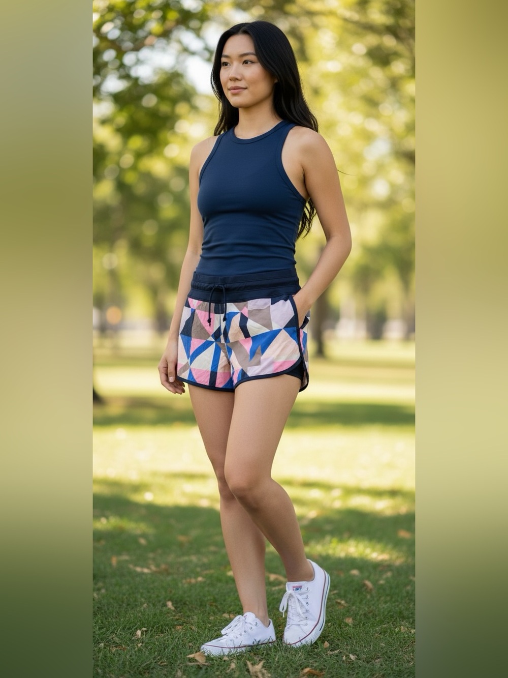 Athleta Geometric Patterned Women's Lined Swim Shorts L